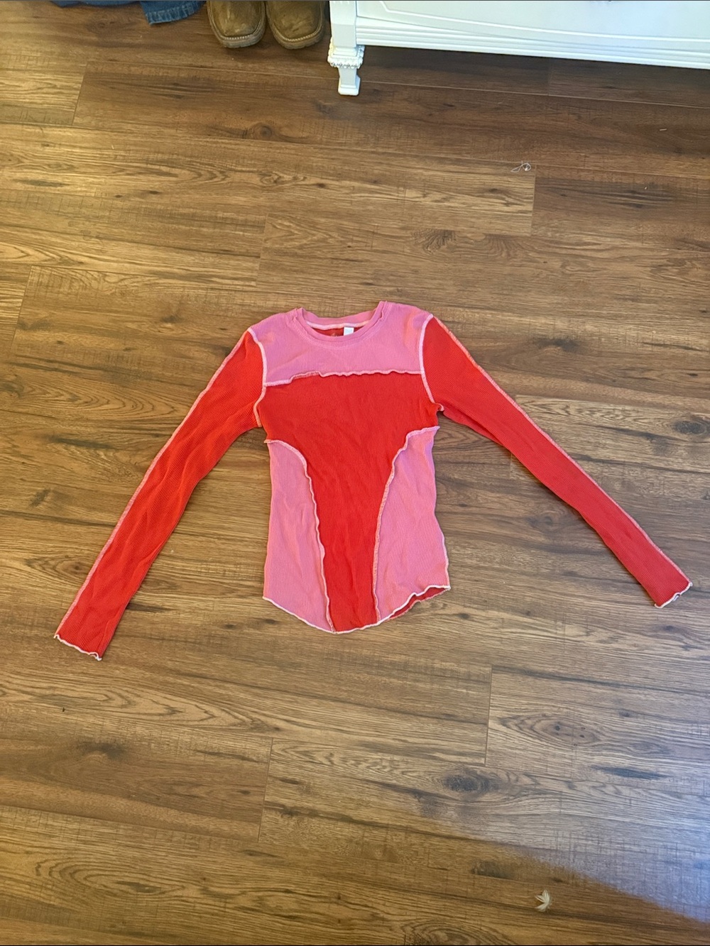 Urban Outfitters Red & Pink Colorblock Long-Sleeve Tee